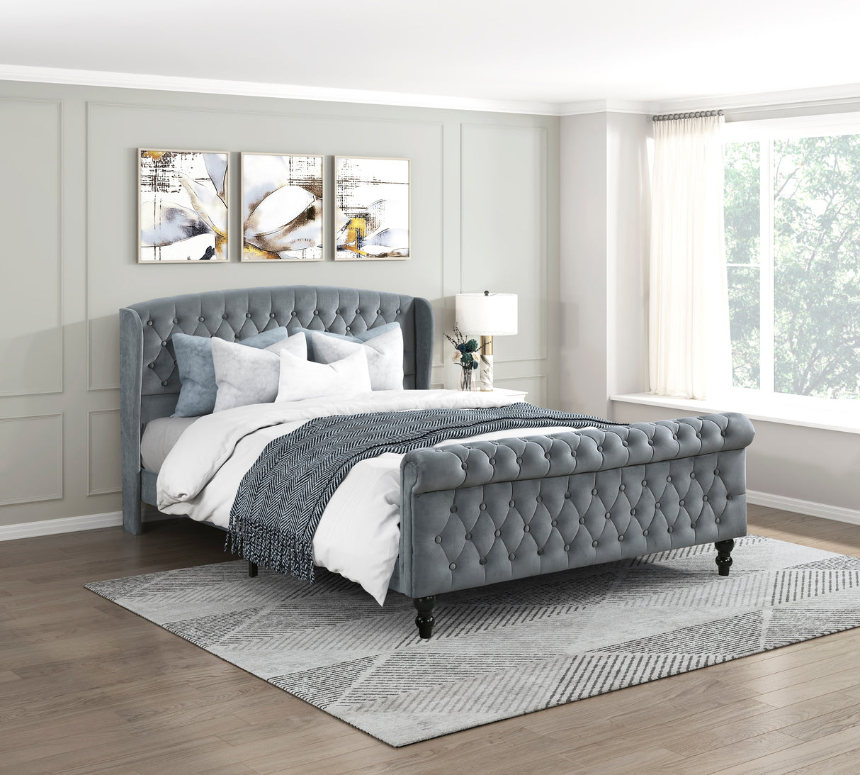 Heirloom Gray Upholstered Queen Platform Bed
