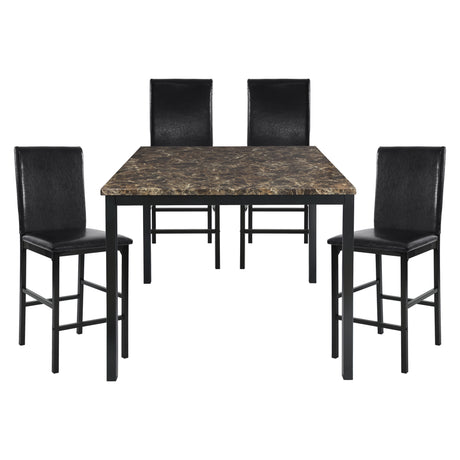 Tempe Brown/Black Marble-Top 5-Piece Counter Height Set from Homelegance - Luna Furniture