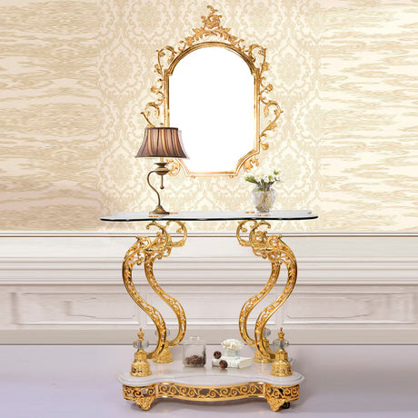 HD-263 Golden Brass Console With Mirror from Homey Design - Luna Furniture