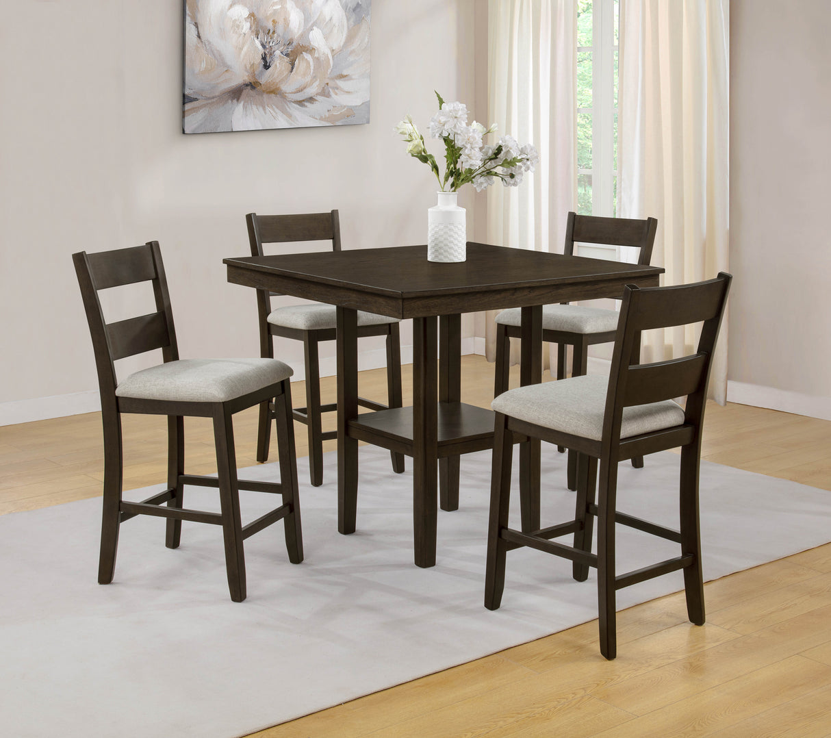 Lester Brown/Beige 5-Piece Counter Height Dining Set from Crown Mark - Luna Furniture
