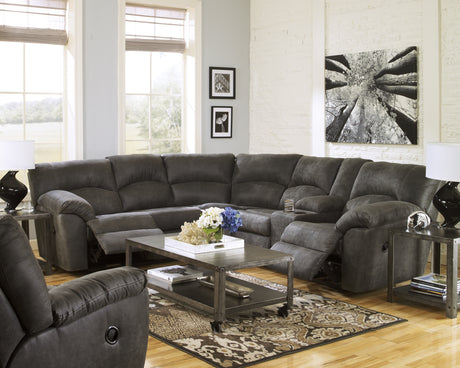 Tambo Pewter 2-Piece Sectional with Recliner from Ashley - Luna Furniture