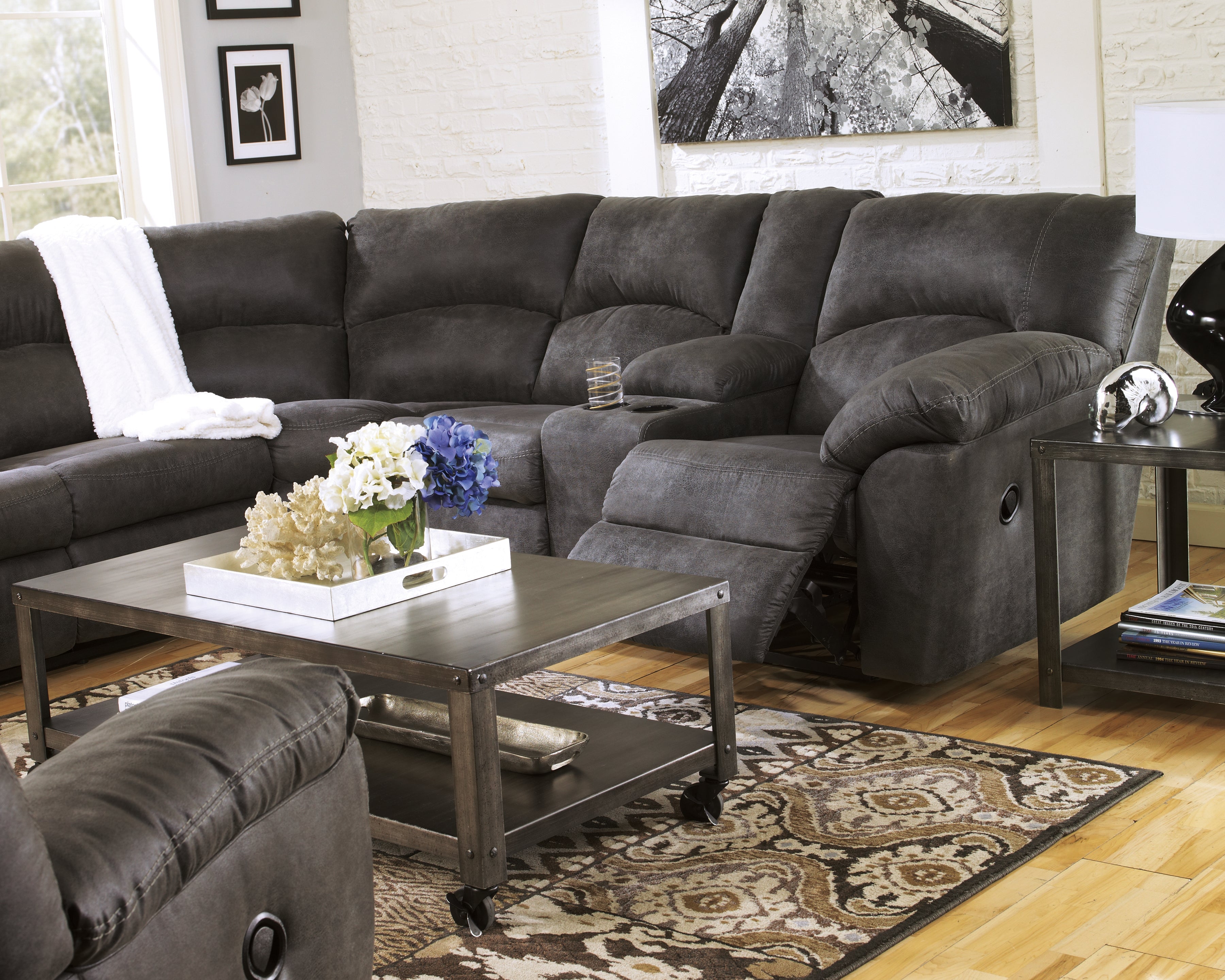 Ashley Tambo Pewter 2-Piece Reclining Sectional – Luna Furniture