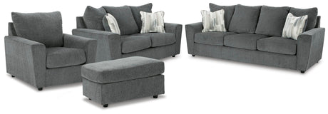 Stairatt Sofa, Loveseat, Chair and Ottoman in Gravel from Ashley - Luna Furniture