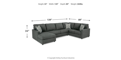 Edenfield Charcoal 3-Piece Sectional with Ottoman from Ashley Furniture - Luna Furniture