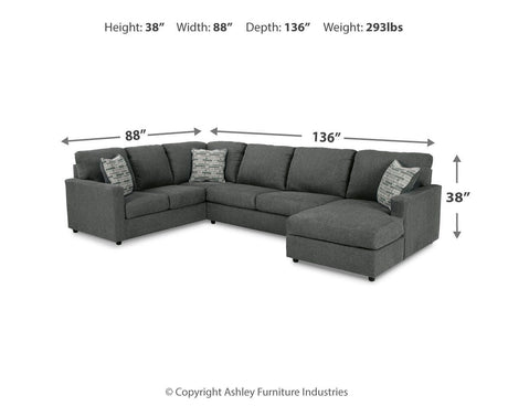 Edenfield Charcoal 3-Piece RAF Chaise Sectional from Ashley - Luna Furniture