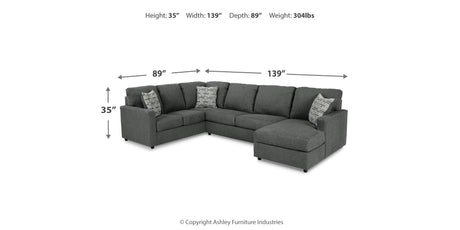 Edenfield Charcoal 3-Piece Sectional with Ottoman from Ashley Furniture - Luna Furniture