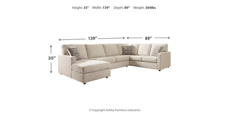 Edenfield Linen 3-Piece Sectional with Ottoman from Ashley Furniture - Luna Furniture