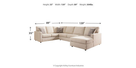 Edenfield Linen 3-Piece Sectional with Ottoman from Ashley Furniture - Luna Furniture