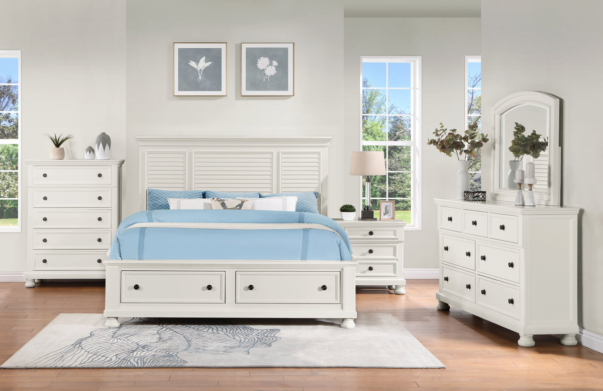 Laurelin White Queen Sleigh Platform Bed with Footboard Storage