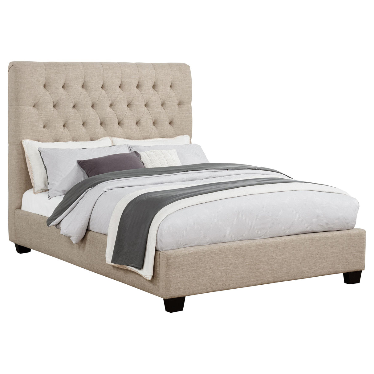 Chloe Oatmeal Tufted Upholstered Full Bed from Coaster - Luna Furniture