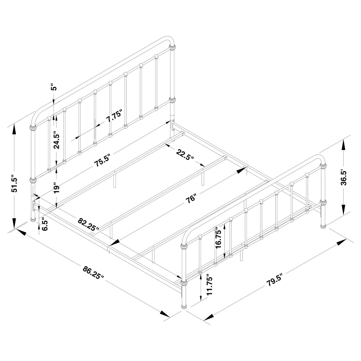 Livingston Dark Bronze Metal Eastern King Open Frame Bed from Coaster - Luna Furniture