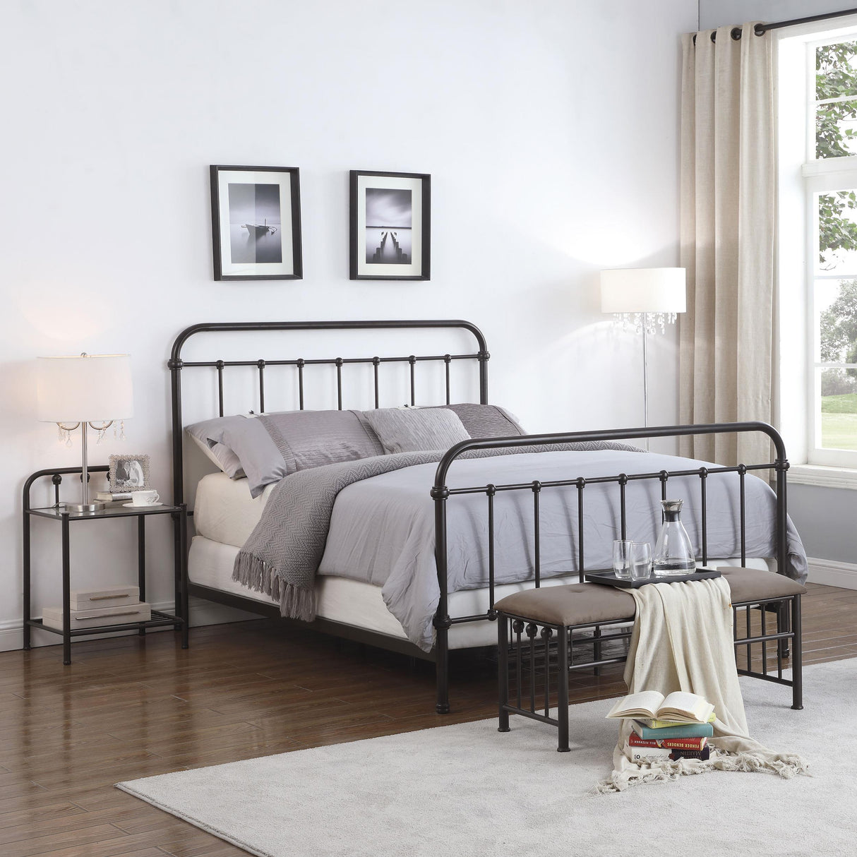 Livingston Dark Bronze Metal Eastern King Open Frame Bed from Coaster - Luna Furniture