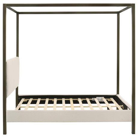 Monroe Vanilla and Black Upholstered Queen Canopy Platform Bed from Coaster - Luna Furniture