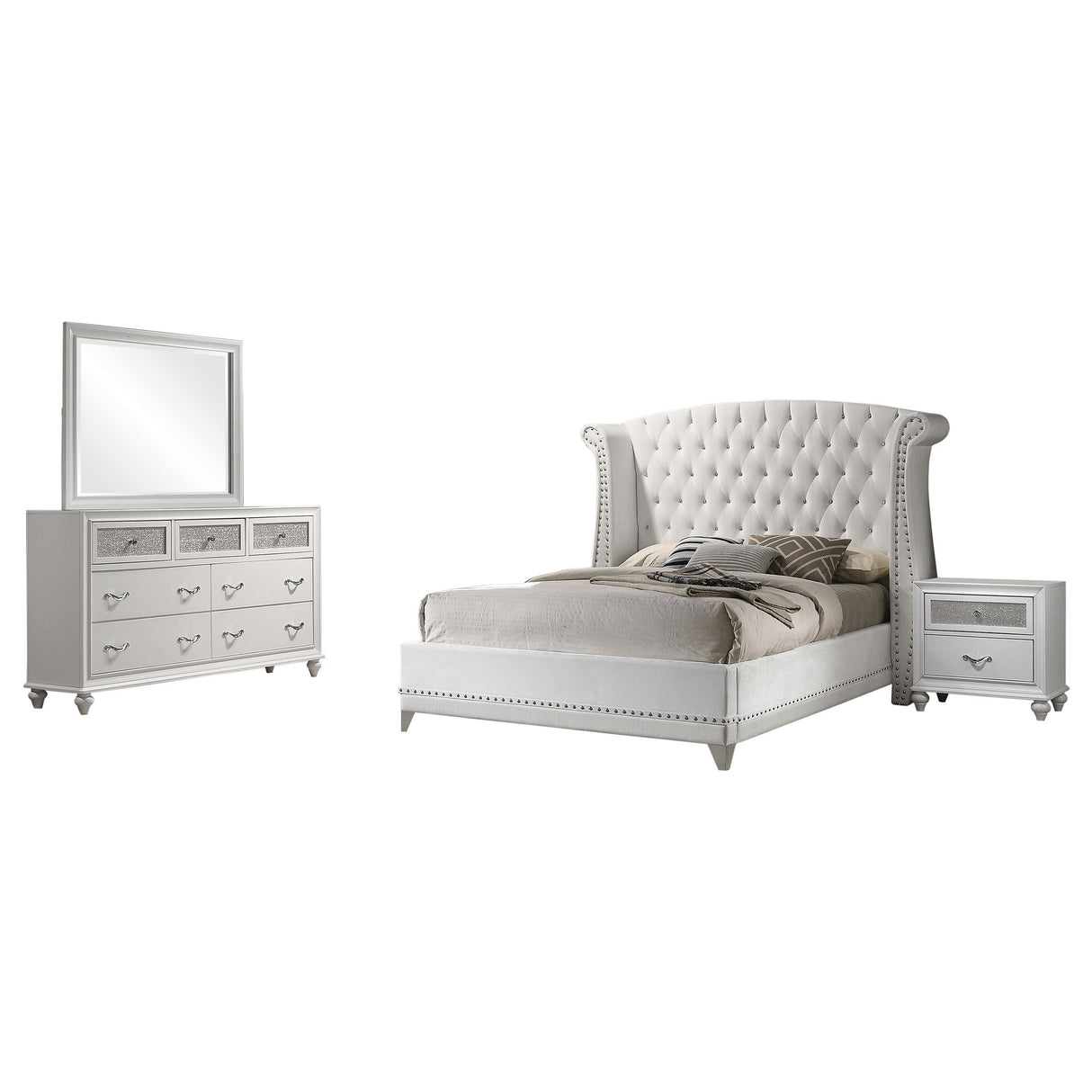 Barzini White Tufted Upholstered 4-Piece Eastern King Bedroom Set from Coaster - Luna Furniture