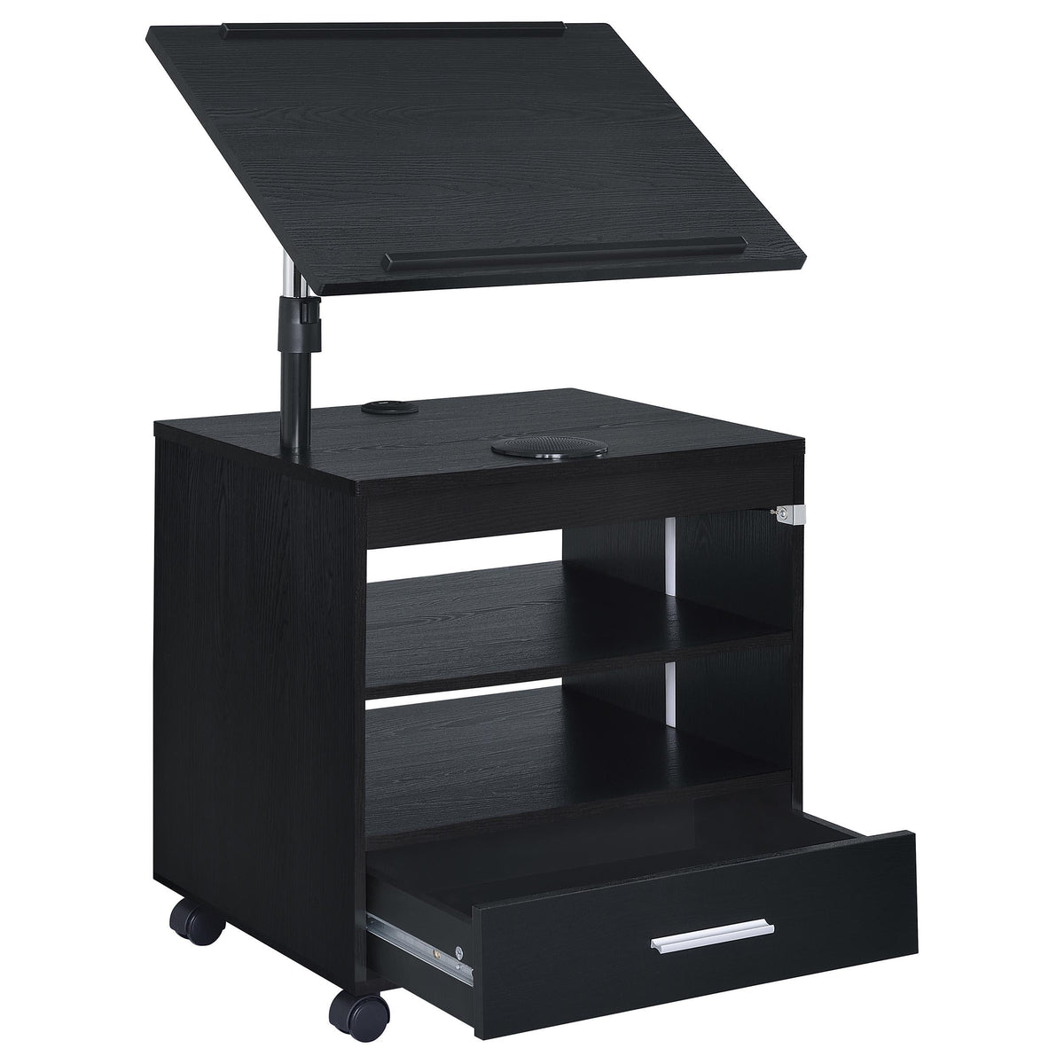 Lerma Black Ash 1-Drawer Nightstand with Adjustable Tray Top and Speaker from Coaster - Luna Furniture