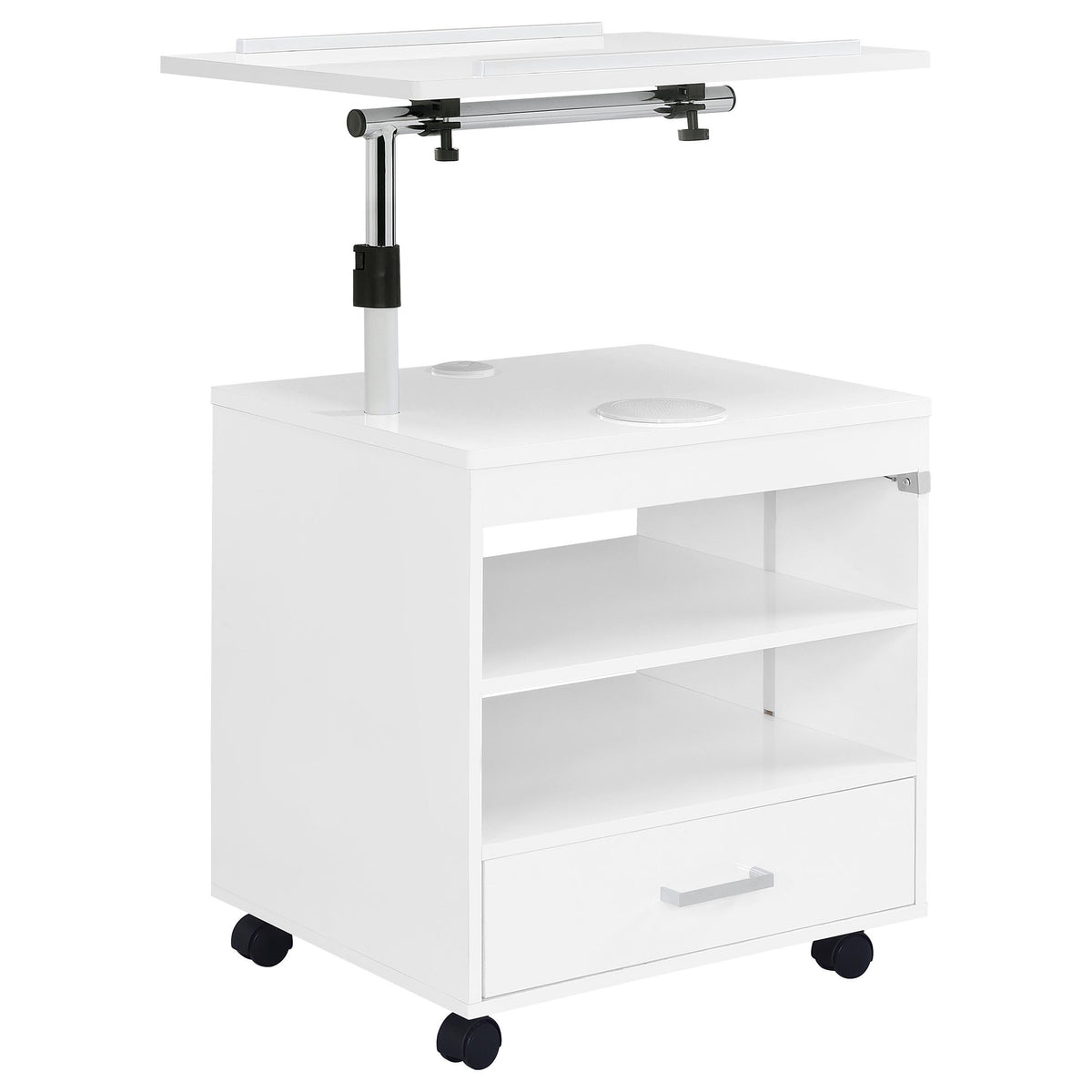Lerma White High Gloss 1-Drawer Nightstand with Adjustable Tray Top and Speaker from Coaster - Luna Furniture