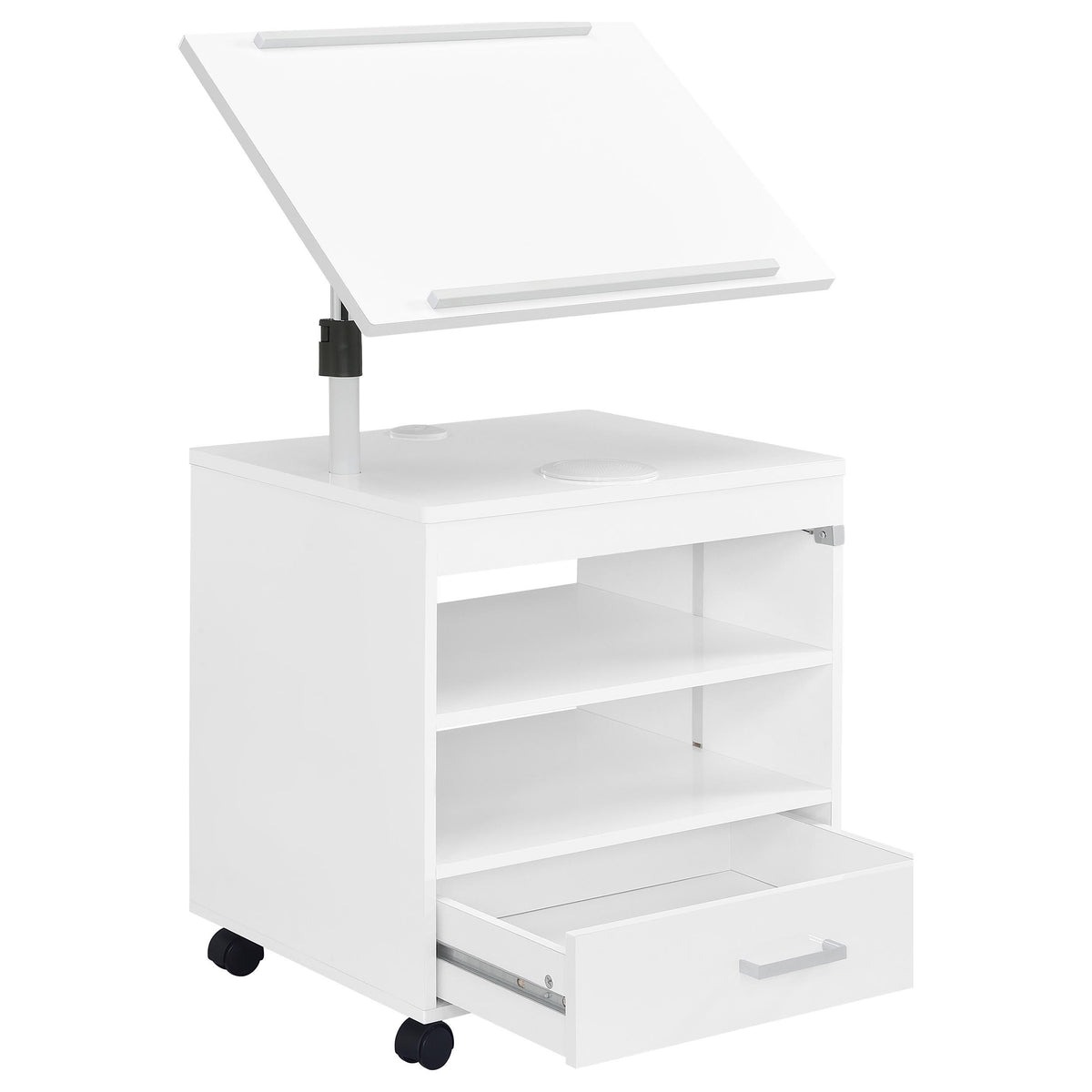 Lerma White High Gloss 1-Drawer Nightstand with Adjustable Tray Top and Speaker from Coaster - Luna Furniture