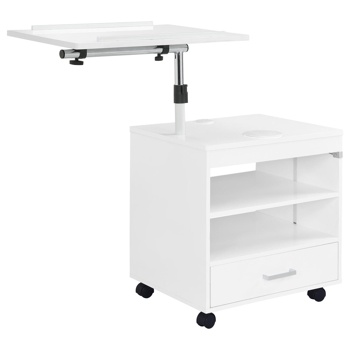 Lerma White High Gloss 1-Drawer Nightstand with Adjustable Tray Top and Speaker from Coaster - Luna Furniture