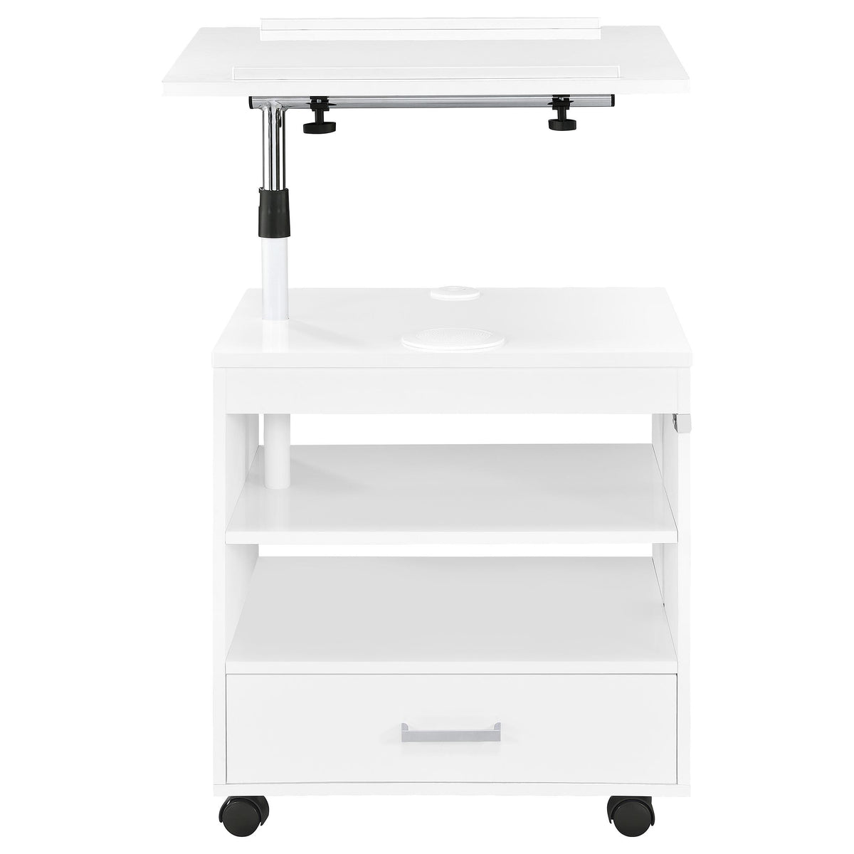 Lerma White High Gloss 1-Drawer Nightstand with Adjustable Tray Top and Speaker from Coaster - Luna Furniture