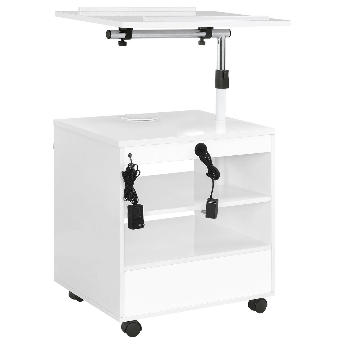Lerma White High Gloss 1-Drawer Nightstand with Adjustable Tray Top and Speaker from Coaster - Luna Furniture