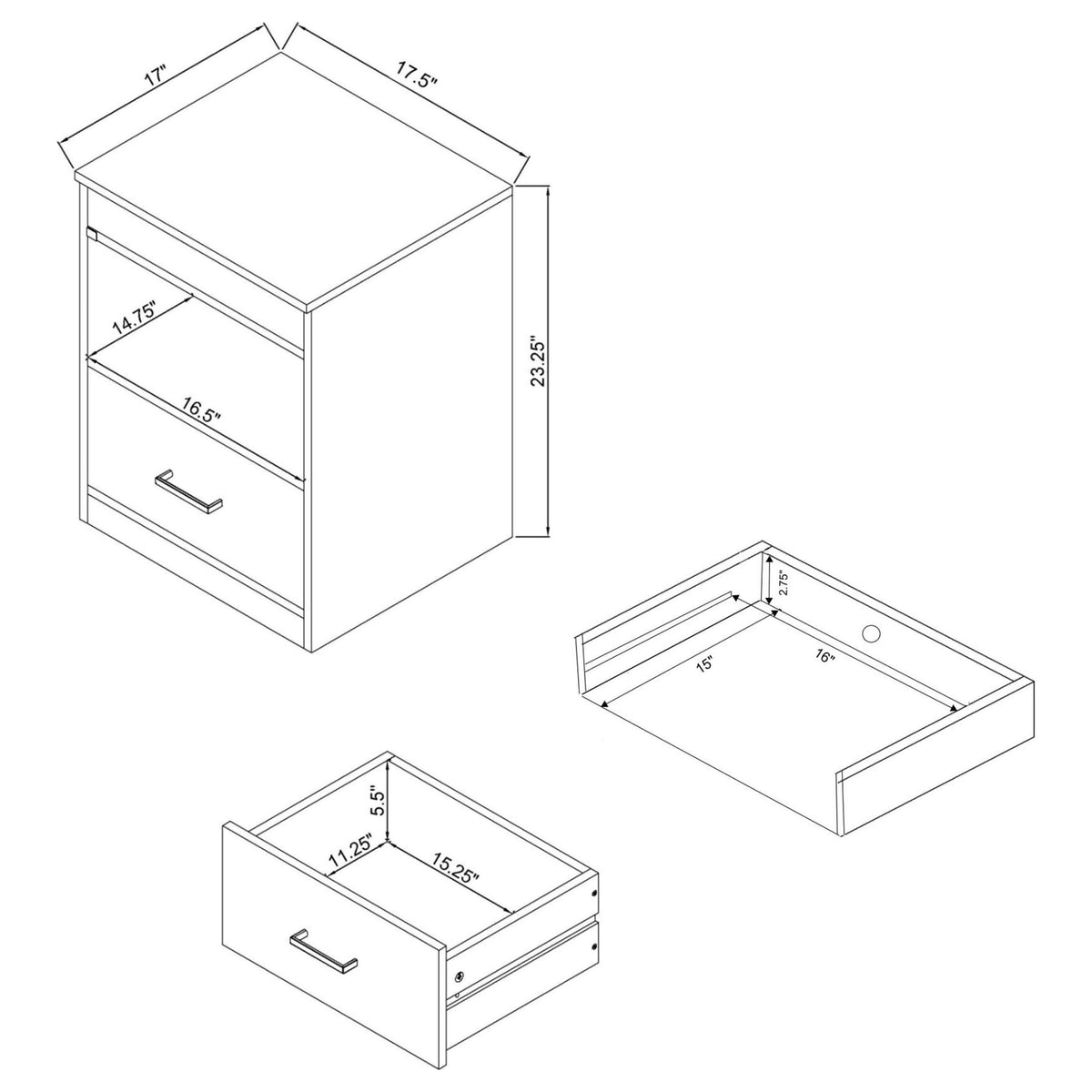 Fabre White High Gloss 1-drawer Extendable Top Nightstand Bedside Table from Coaster - Luna Furniture