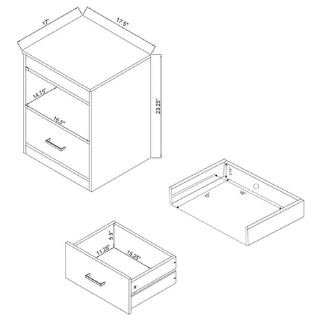 Fabre White High Gloss 1-Drawer Nightstand with Extendable Top from Coaster - Luna Furniture