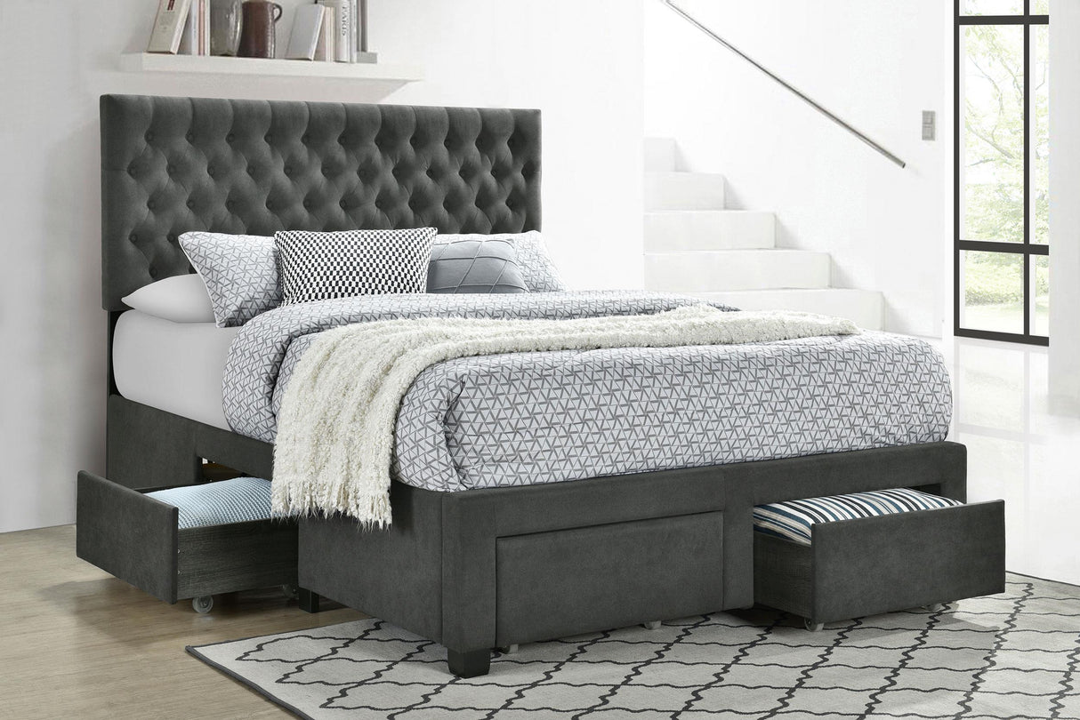 Soledad Charcoal Queen 4-Drawer Button Tufted Storage Bed from Coaster - Luna Furniture