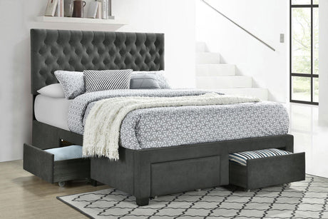 Soledad Charcoal Queen 4-Drawer Button Tufted Storage Bed from Coaster - Luna Furniture