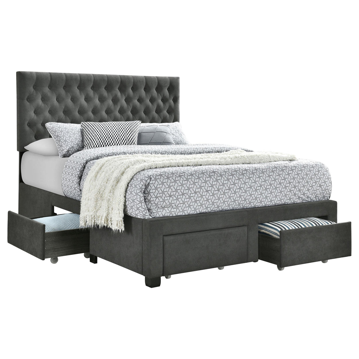 Soledad Charcoal Queen 4-Drawer Button Tufted Storage Bed from Coaster - Luna Furniture