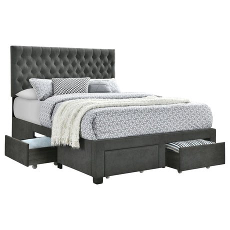 Soledad Charcoal Queen 4-Drawer Button Tufted Storage Bed from Coaster - Luna Furniture