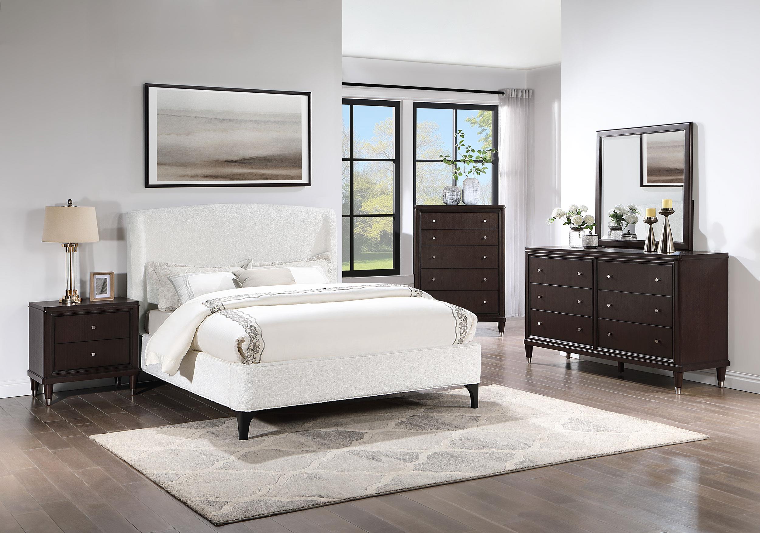 Mosby Upholstered Curved Headboard Queen Platform Bed White - Luna