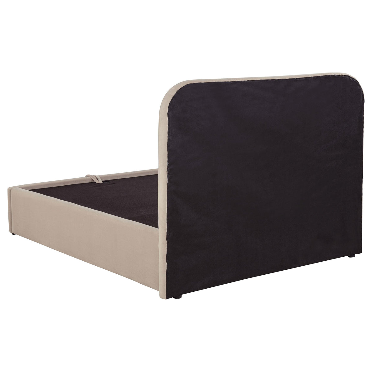 Anders Beige full storage lift platform bed, side profile, upholstered platform base