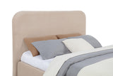 Anders Beige full storage lift platform bed, close-up upholstery texture, beige fabric detail