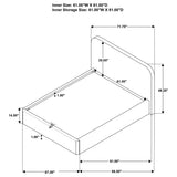 Anders Chocolate Queen storage lift bed dimensions chart, inner size and overall measurements