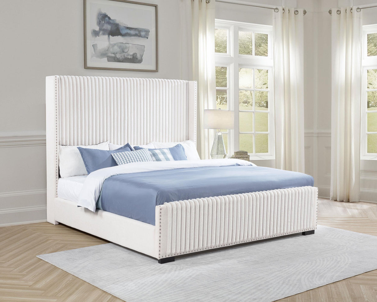 Natasha Cream 69-inch Upholstered Eastern King Wingback Bed from Coaster - Luna Furniture