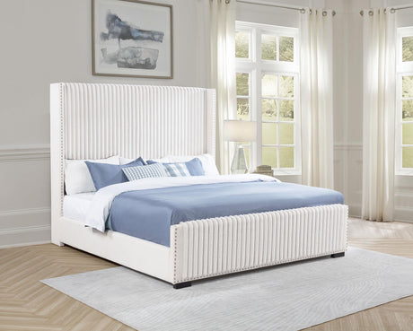 Natasha Cream 69-inch Upholstered Eastern King Wingback Bed from Coaster - Luna Furniture