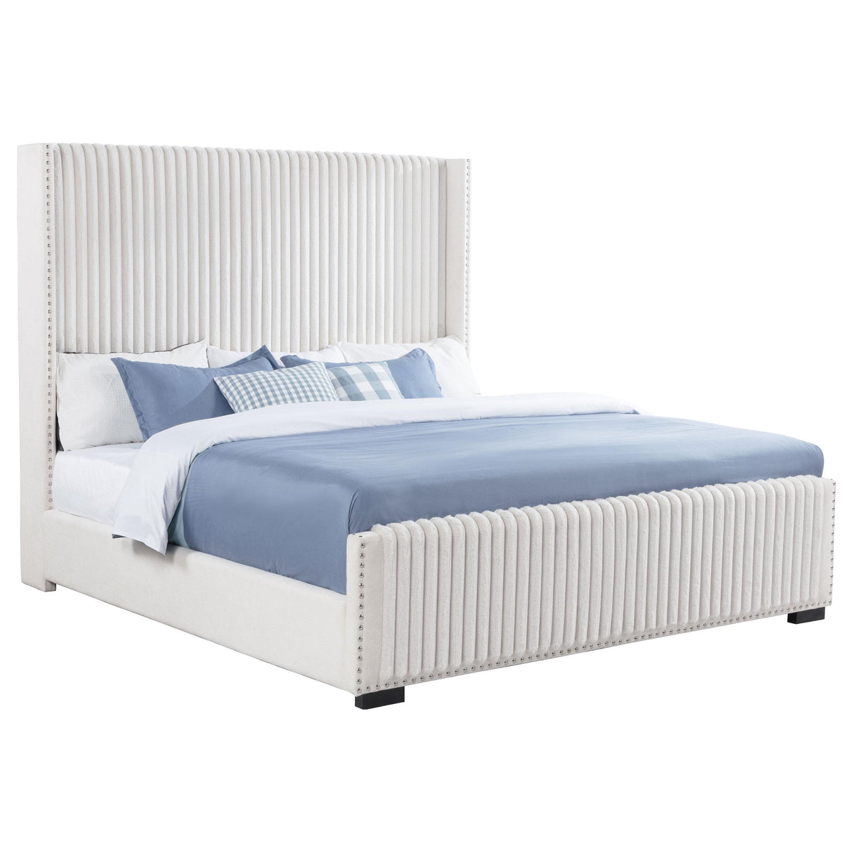 Natasha Cream 69-inch Upholstered Eastern King Wingback Bed from Coaster - Luna Furniture