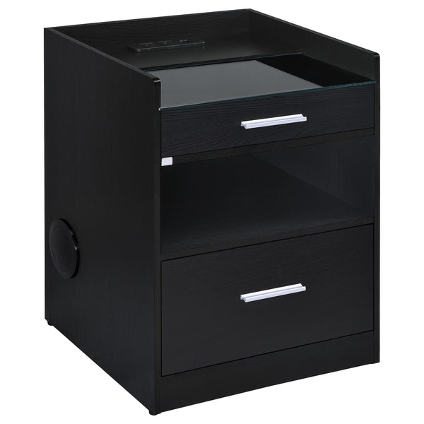 Furda Black Ash 2-Drawer LED Nightstand with Speaker