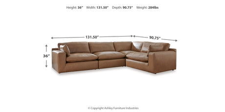 Emilia Caramel 4-Piece Sectional with Ottoman from Ashley - Luna Furniture