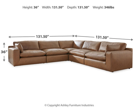 Emilia Caramel Leather 5-Piece Modular Sectional from Ashley - Luna Furniture