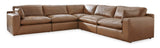 Emilia Caramel Leather 5-Piece Modular Sectional from Ashley - Luna Furniture
