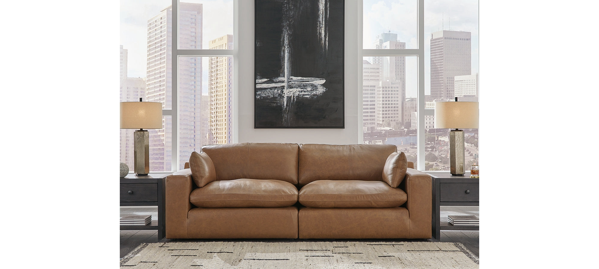 Ashley Emilia Caramel Leather 2-Piece Loveseat – Luna Furniture
