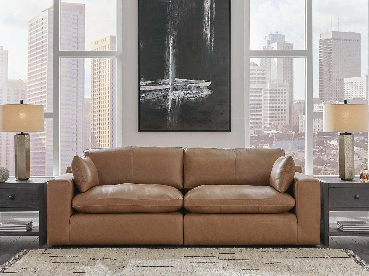 Emilia Caramel Leather 2-Piece Loveseat – Luna Furniture