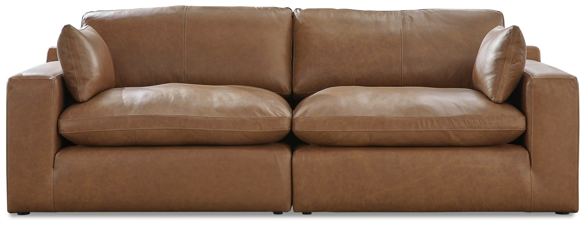 Ashley Emilia Caramel Leather 2-Piece Loveseat – Luna Furniture