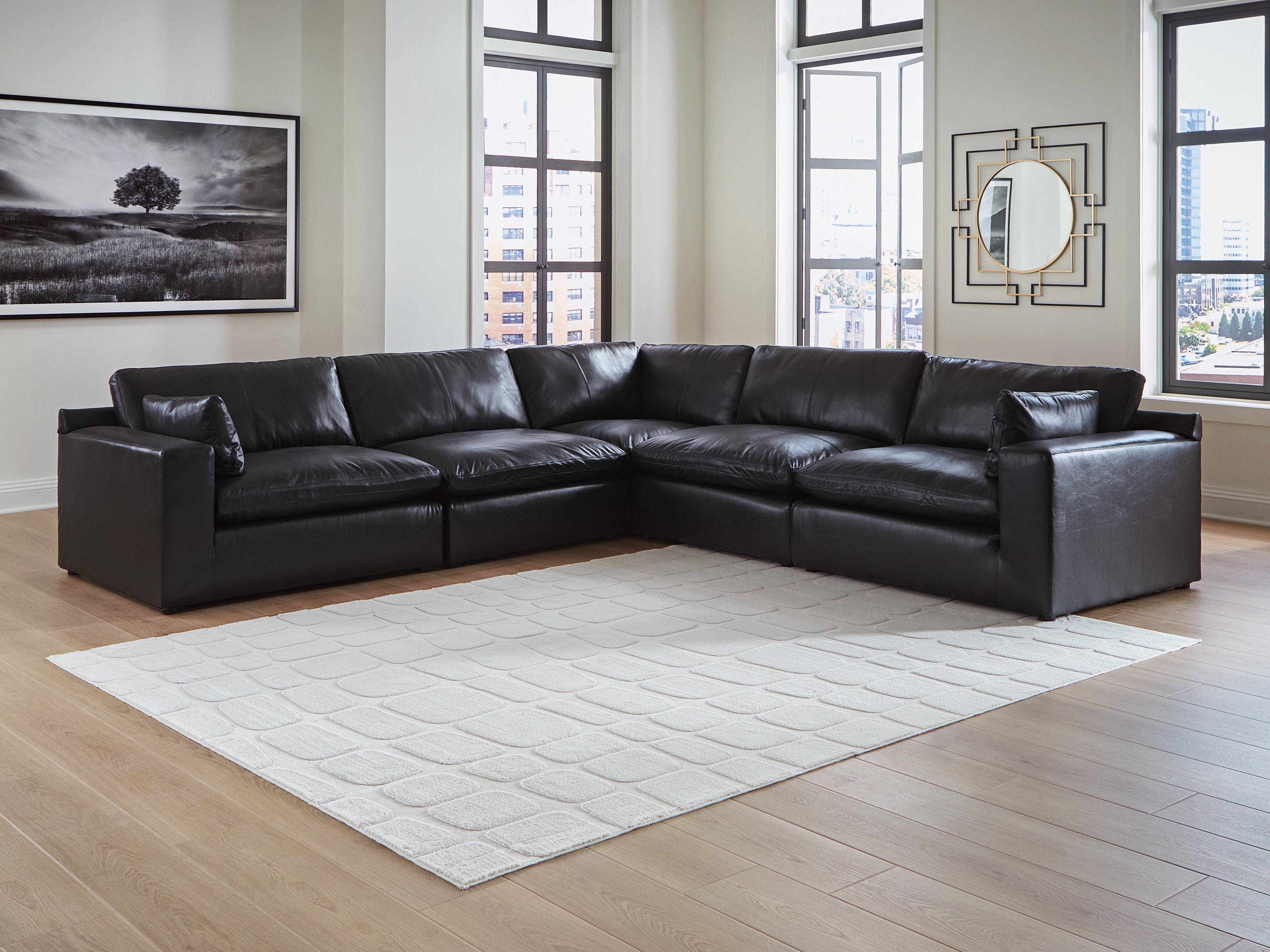 Ashley Emilia Black 5-Piece Leather Modular Sectional – Luna Furniture
