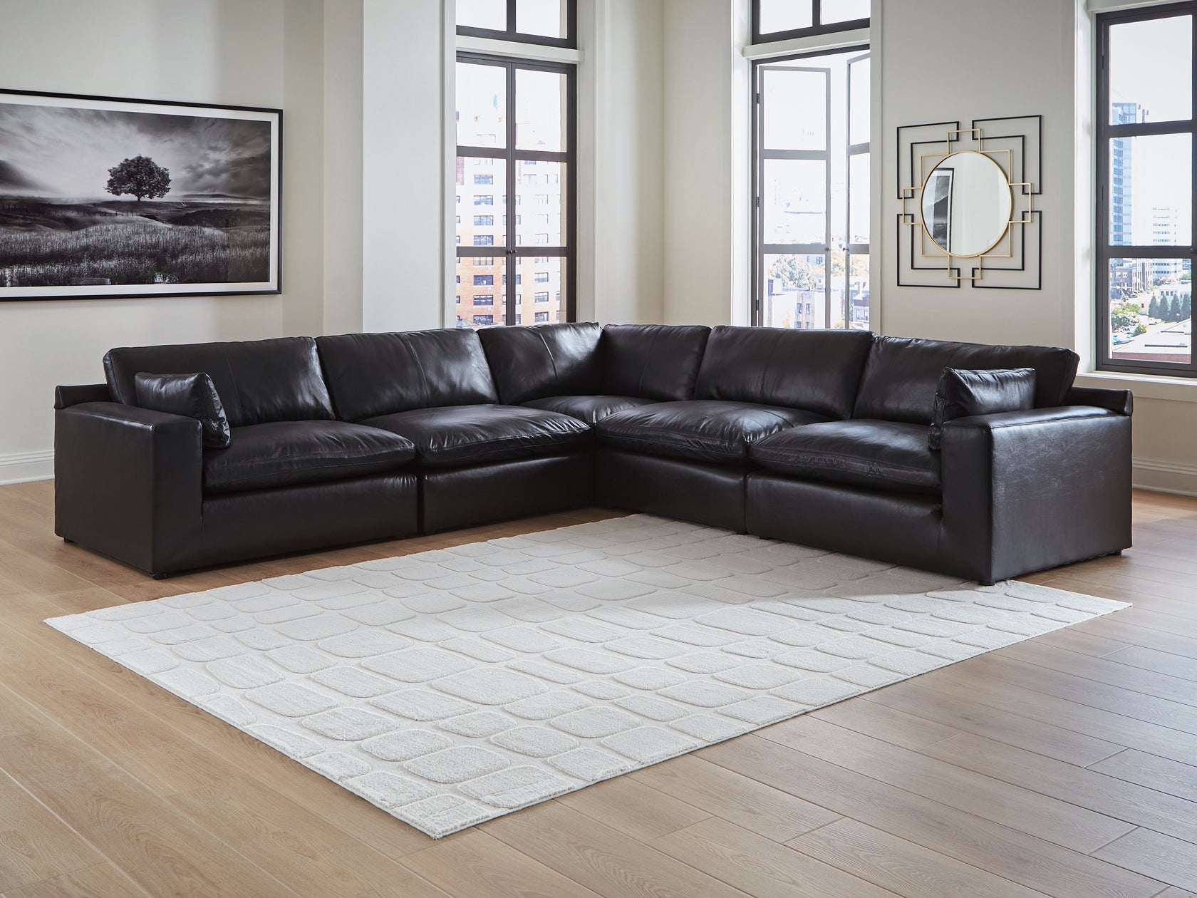 Emilia Black 5-Piece Leather Modular Sectional from Ashley Furniture - Luna Furniture