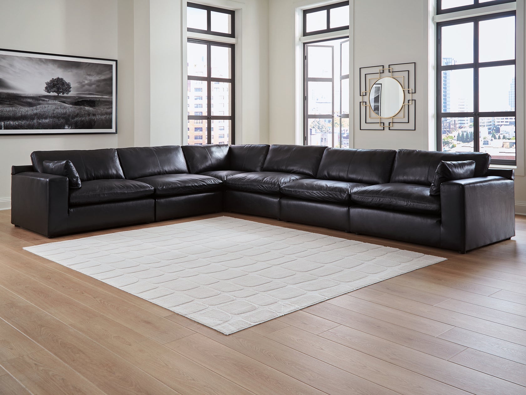 Emilia Black 6-Piece Leather Modular Sectional from Ashley Furniture - Luna Furniture