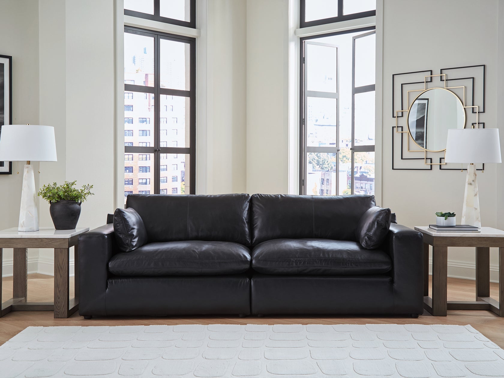 Emilia Black 2-Piece Leather Modular Loveseat from Ashley Furniture - Luna Furniture