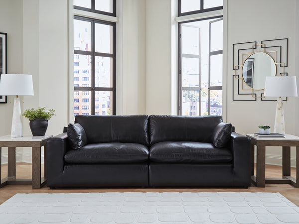 Emilia Black 2-Piece Leather Modular Loveseat