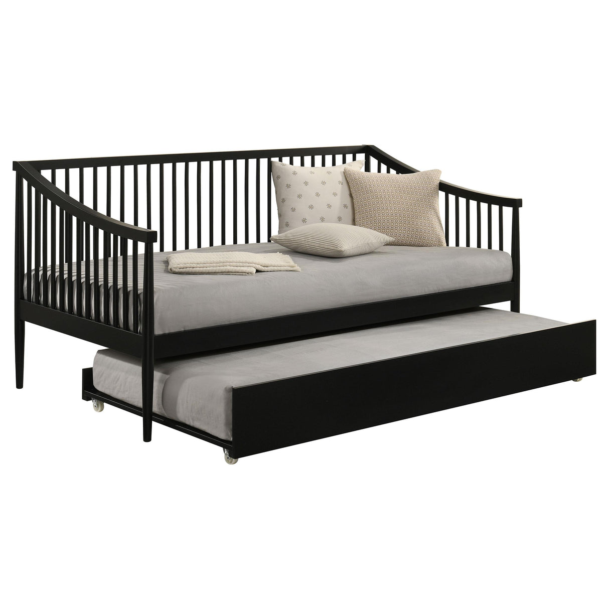 Delgado Black Windsor Twin Wood Daybed with Trundle from Coaster - Luna Furniture